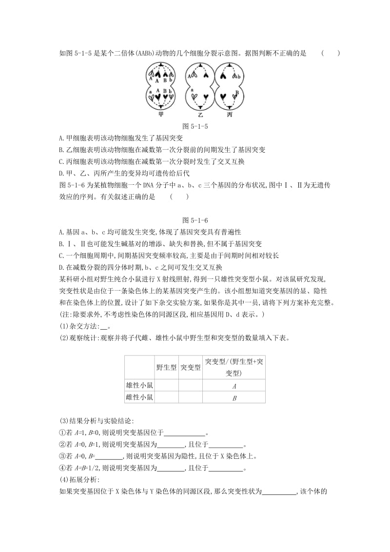 2019年高中生物 第5章 第1节 基因突变和基因重组作业本（含解析）新人教版必修2.doc_第3页