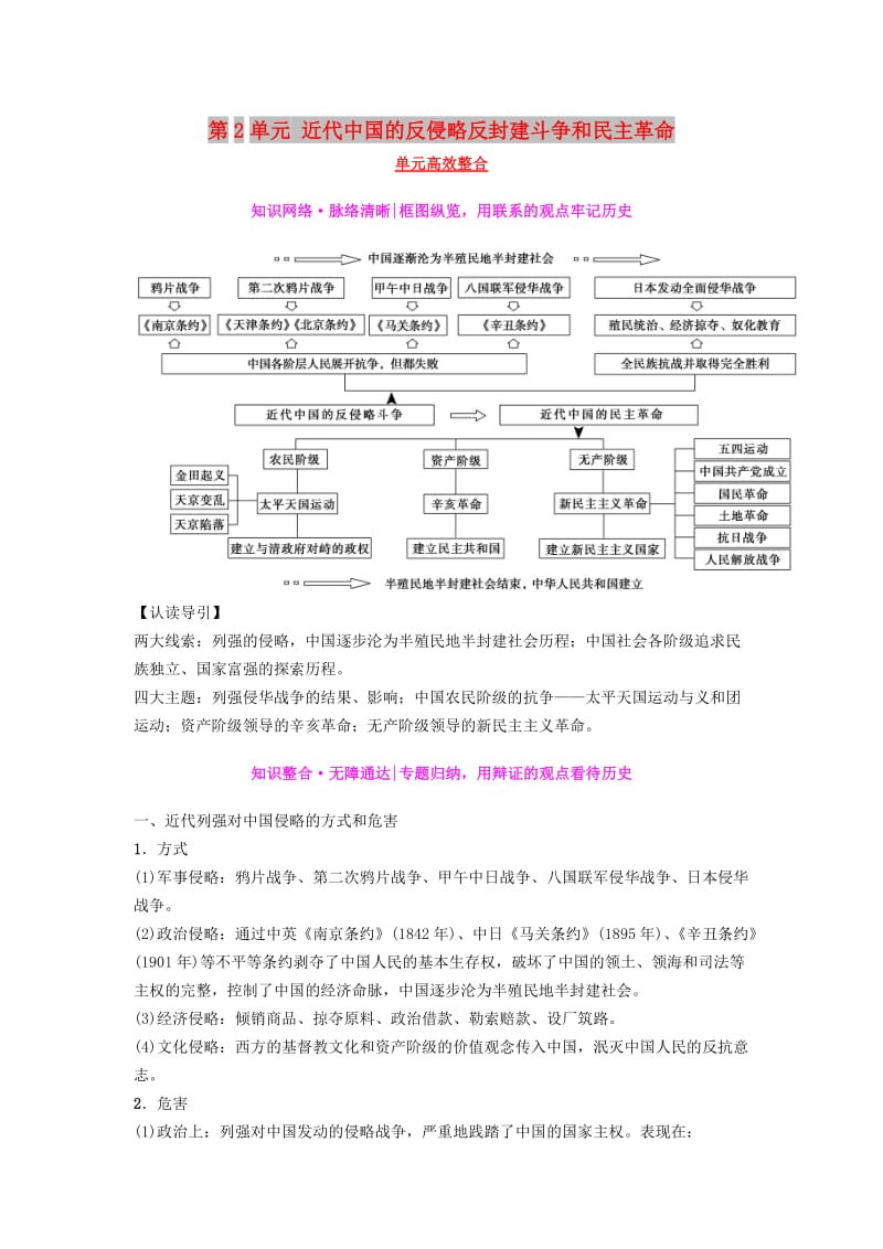 2019版高考历史一轮复习 第2单元 近代中国的反侵略反封建斗争和民主革命单元高效整合学案 北师大版.doc_第1页