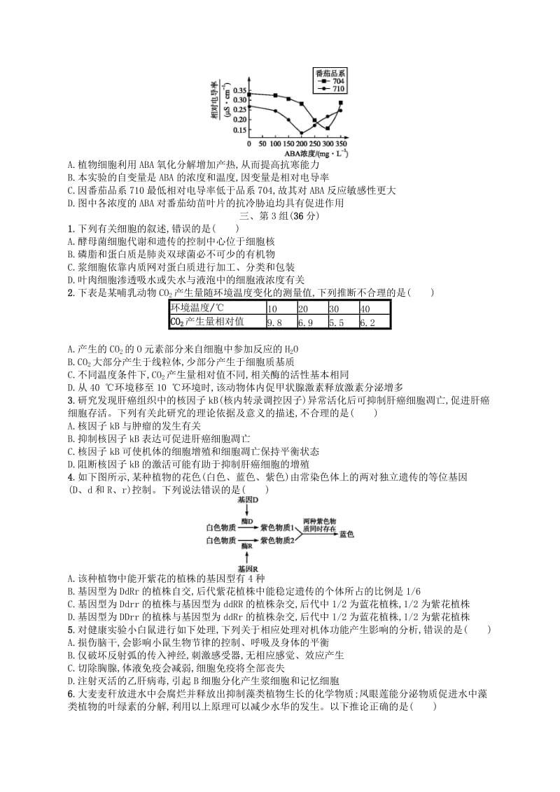 2019版高考生物大二轮复习 选择题保分练：单选3合1练1.doc_第3页