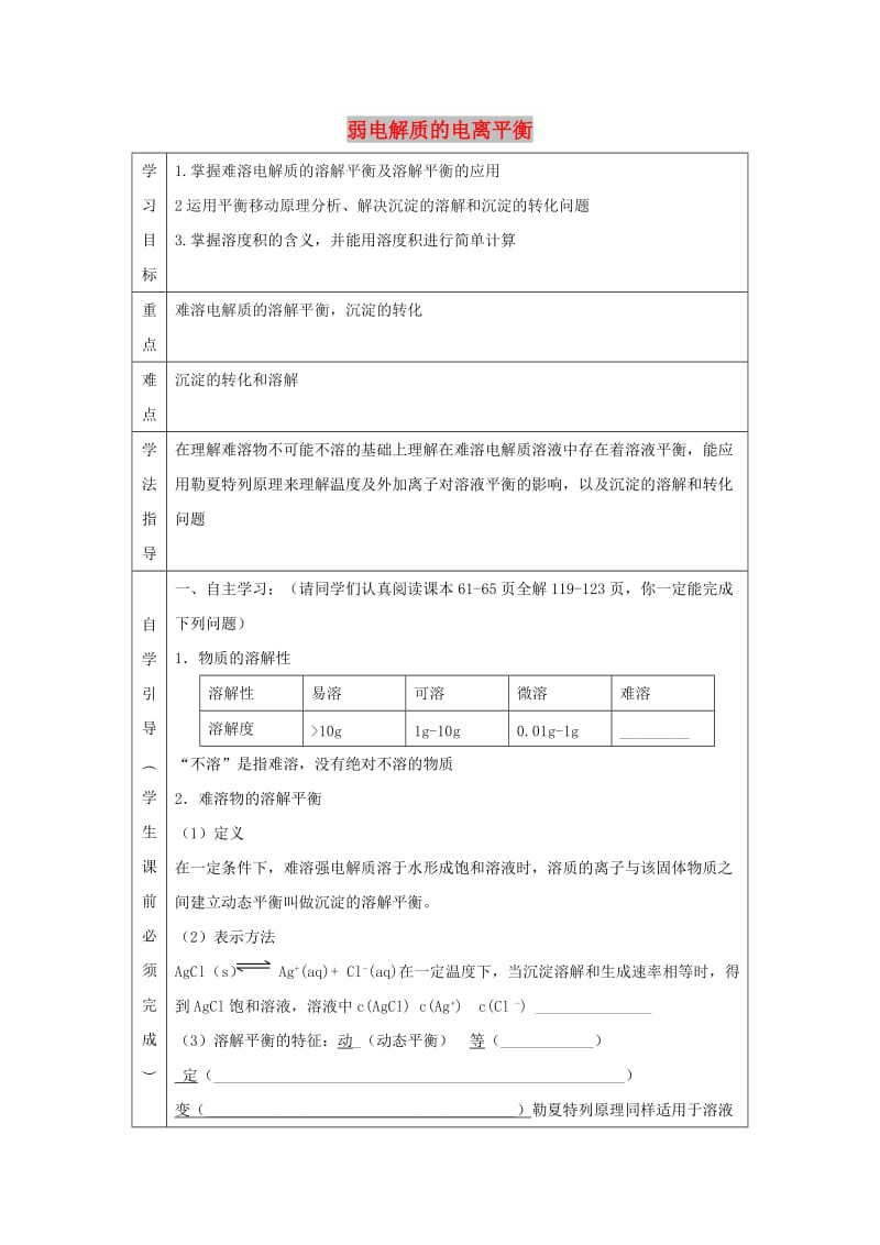 辽宁省抚顺市高中化学 第三章 水溶液中的离子平衡 3.1 弱电解质的电离平衡导学案新人教版选修4.doc_第1页