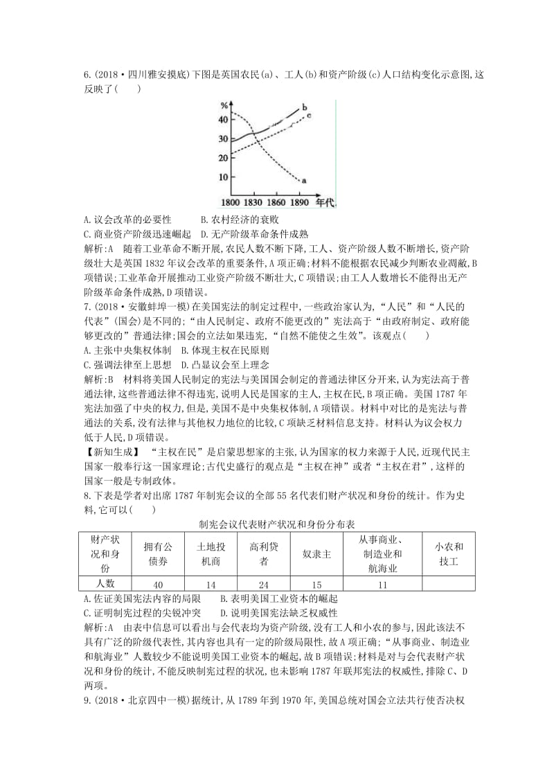 2020届高考历史一轮总复习 第2单元 西方民主政治与社会主义制度的建立 第7、8讲 巩固练（含解析）新人教版.doc_第3页