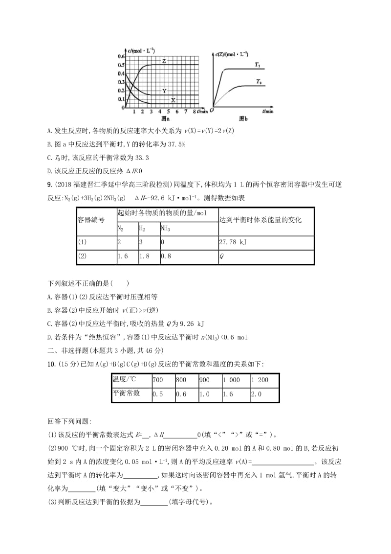 2020版高考化学大一轮复习 单元质检卷7 化学反应的方向、限度与速率 鲁科版.doc_第3页