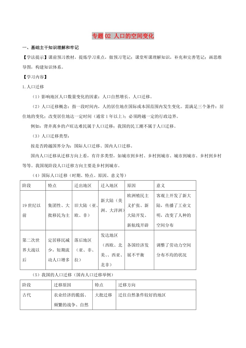 新高考专版2018-2019年高一地理专题02人口的空间变化同步有效作业必修2 .doc_第1页