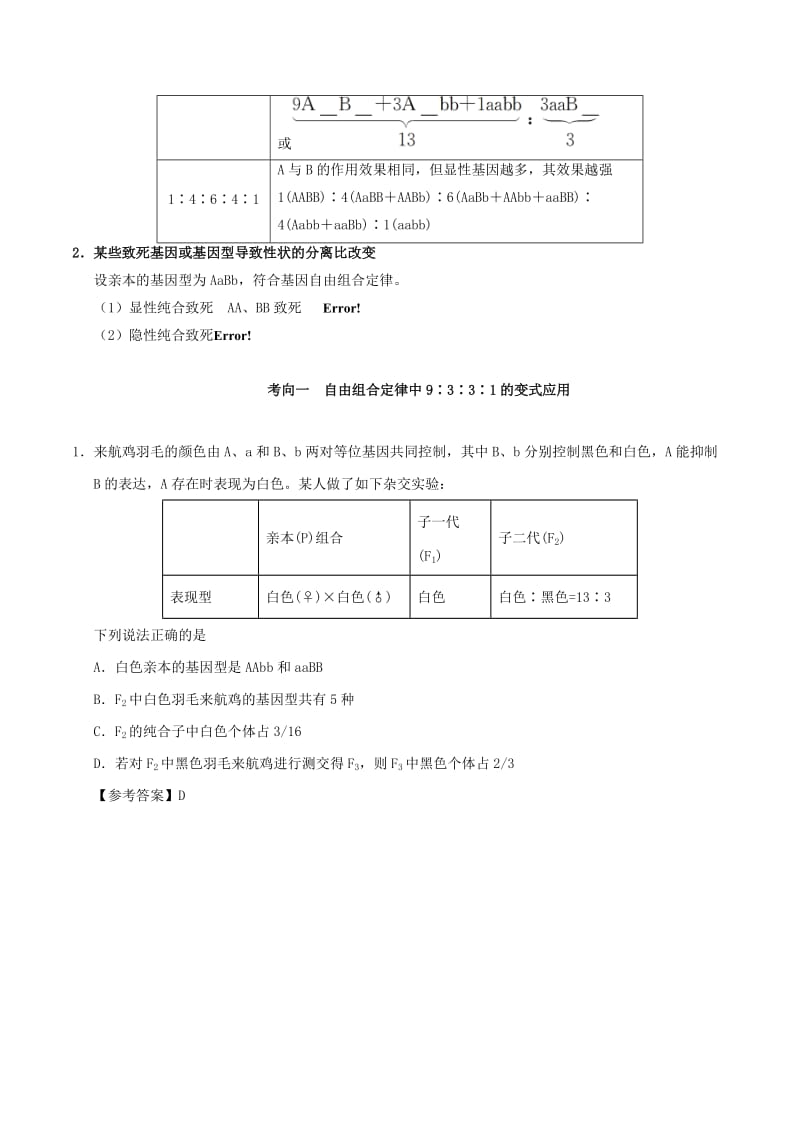 2019年高考生物 考点一遍过 考点37 遗传规律的分析与计算（含解析）.doc_第2页