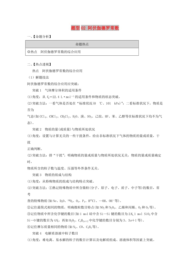 2019年高考化学 专题1.2 阿伏伽德罗常数题型抢分卷.doc_第1页