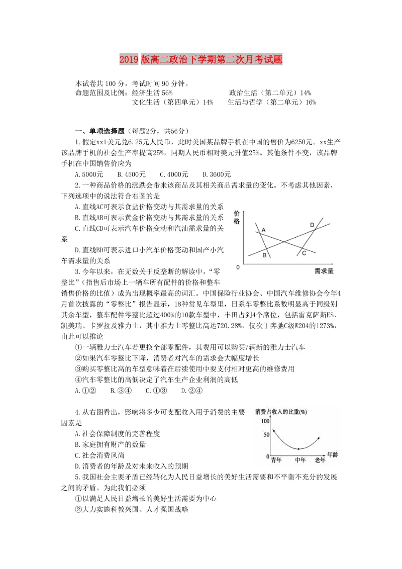 2019版高二政治下学期第二次月考试题.doc_第1页