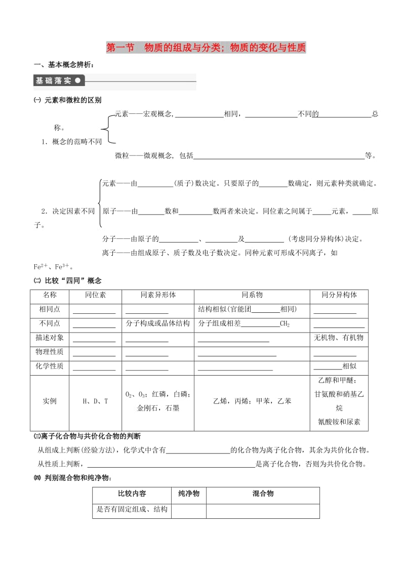 备考2019高考化学第一轮复习 第2章 化学物质及其变化 第1节 物质的分类学案 必修1.doc_第1页