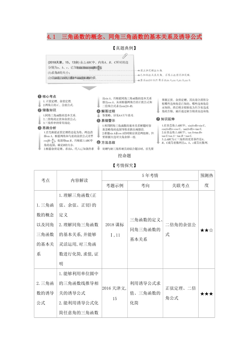 （天津专用）2020版高考数学大一轮复习 4.1 三角函数的概念、同角三角函数的基本关系及诱导公式精练.docx_第1页