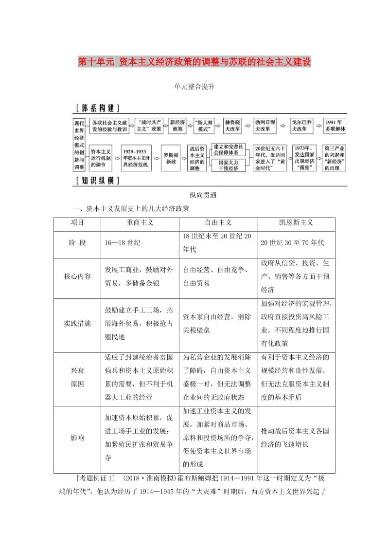 2019版高考历史总复习 第十单元 资本主义经济政策的调整与苏联的社会主义建设单元整合提升学案.doc_第1页