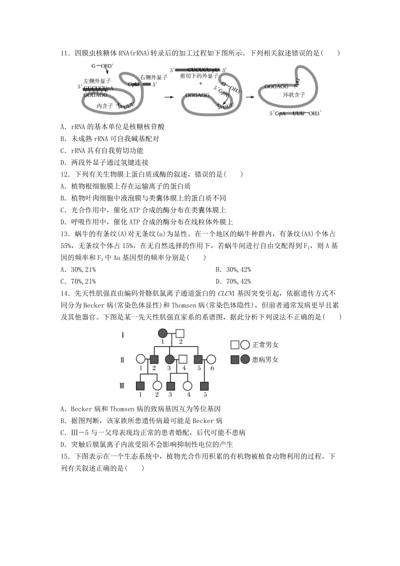 河北省涉县2018年高考生物三轮冲刺 考前15天课堂集训 选择题专项训练（3）.doc_第3页