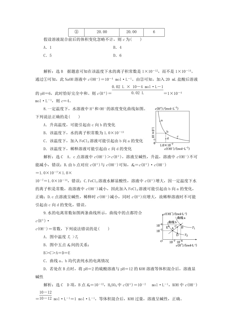 （通用版）2020高考化学一轮复习 跟踪检测（四十六）点点突破 水的电离与溶液的酸碱性（含解析）.doc_第3页