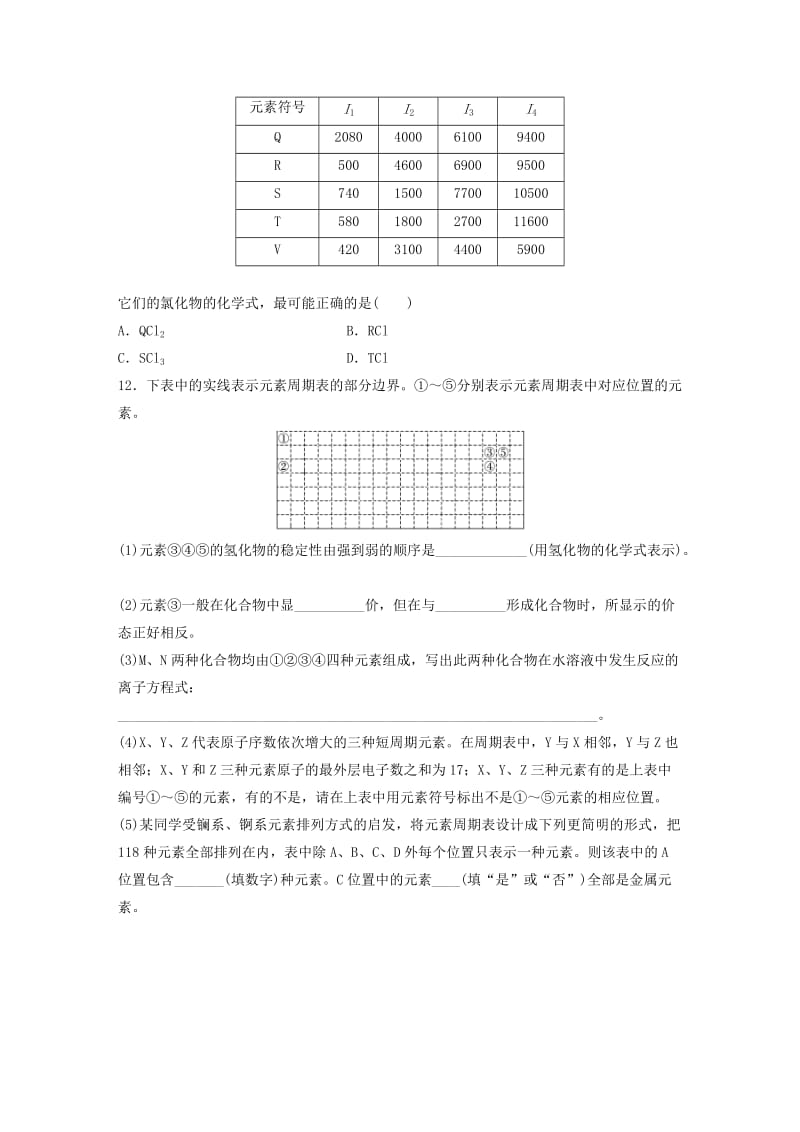 （鲁京津琼专用）2020年高考化学一轮复习 第五章 微考点35 元素周期表与元素周期律练习.docx_第3页