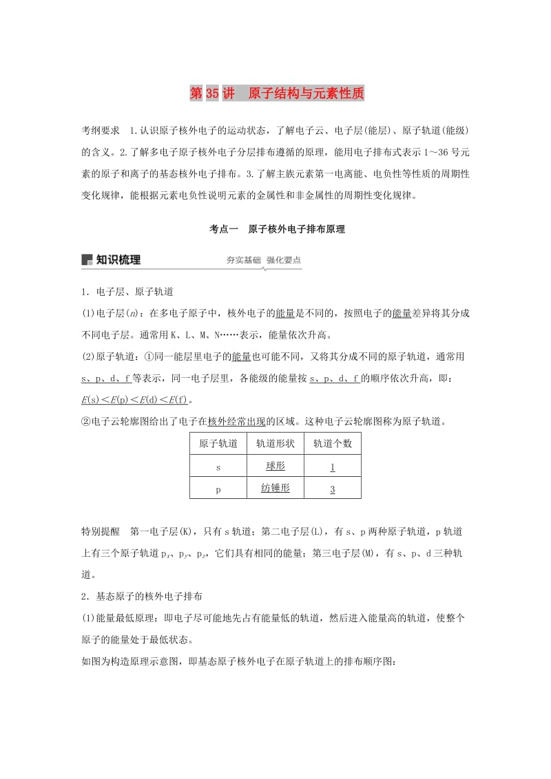 江苏省2020版高考化学新增分大一轮复习 专题11 物质结构与性质 第35讲 原子结构与元素性质讲义（含解析）苏教版.docx_第1页