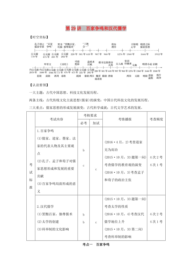 （浙江专版）2019版高考历史大一轮复习 专题十三 中国传统文化主流思想的演变和古代科技与文化 第29讲 百家争鸣和汉代儒学学案.doc_第1页