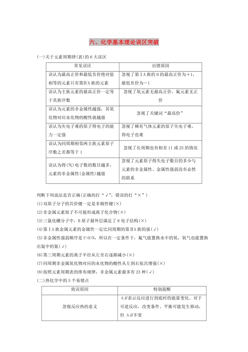 2019高考化学二轮复习 考前15天回扣六 化学基本理论误区突破学案.doc_第1页