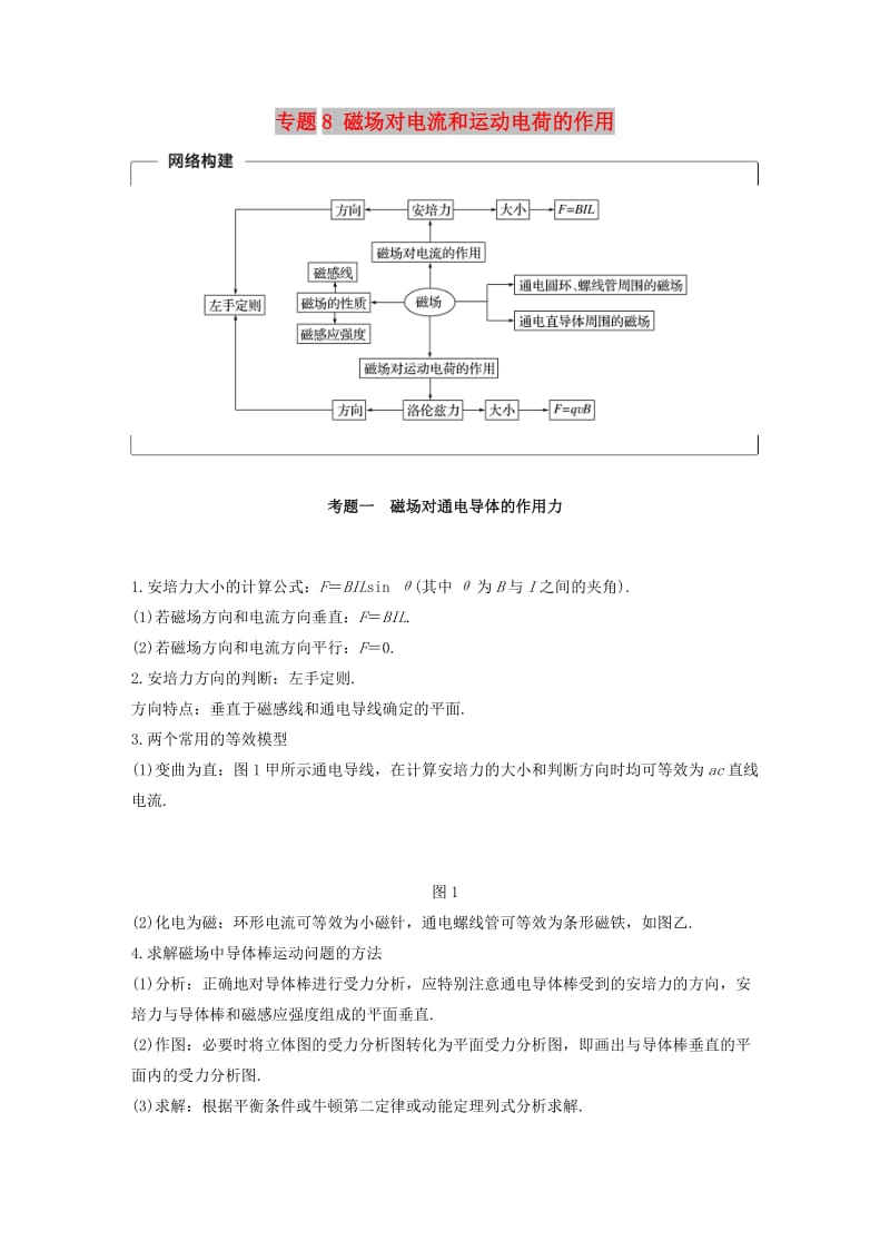 全国通用2019届高考物理二轮复习专题8磁吃电流和运动电荷的作用学案.doc_第1页