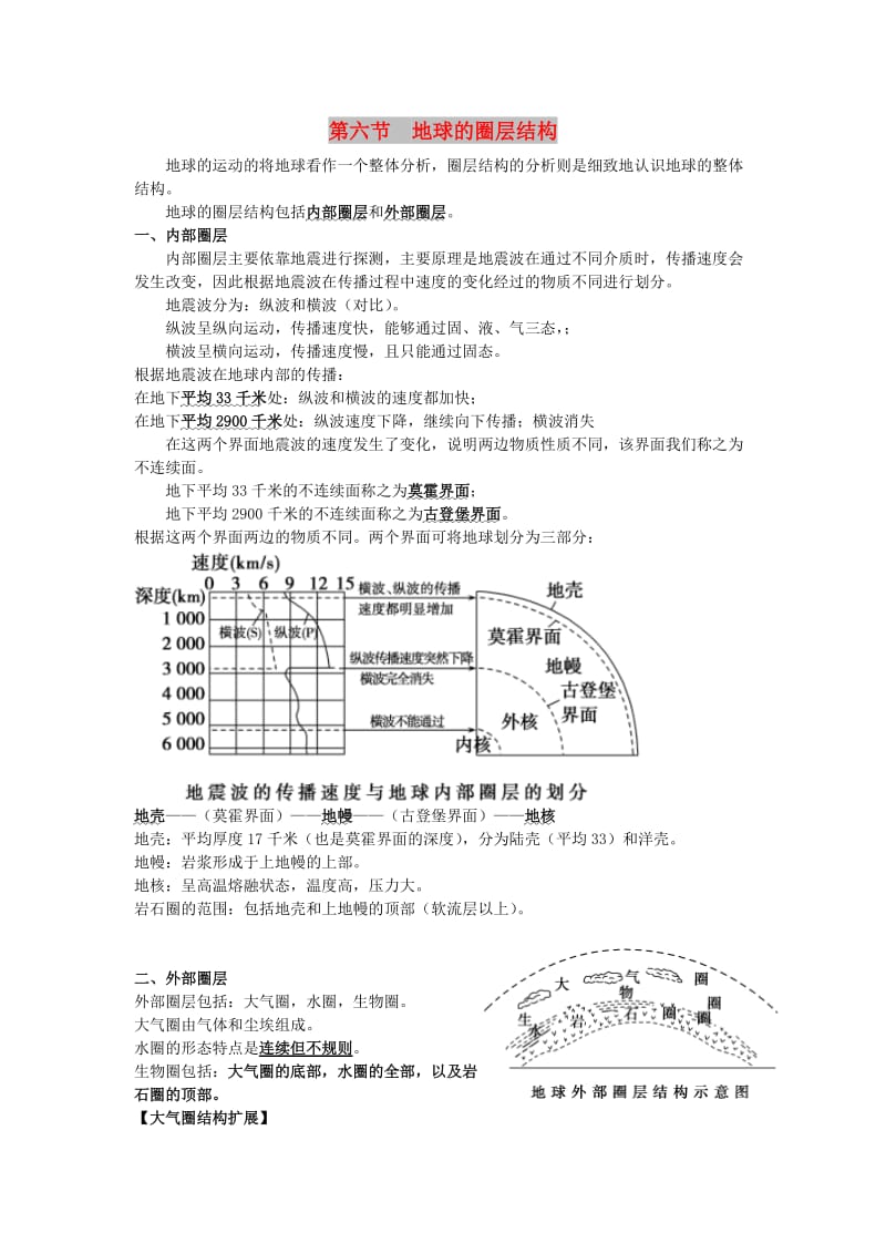 2019高考地理总复习 自然地理 第二章 行星地球 第六节 地球的圈层结构学案 新人教版必修1.doc_第1页