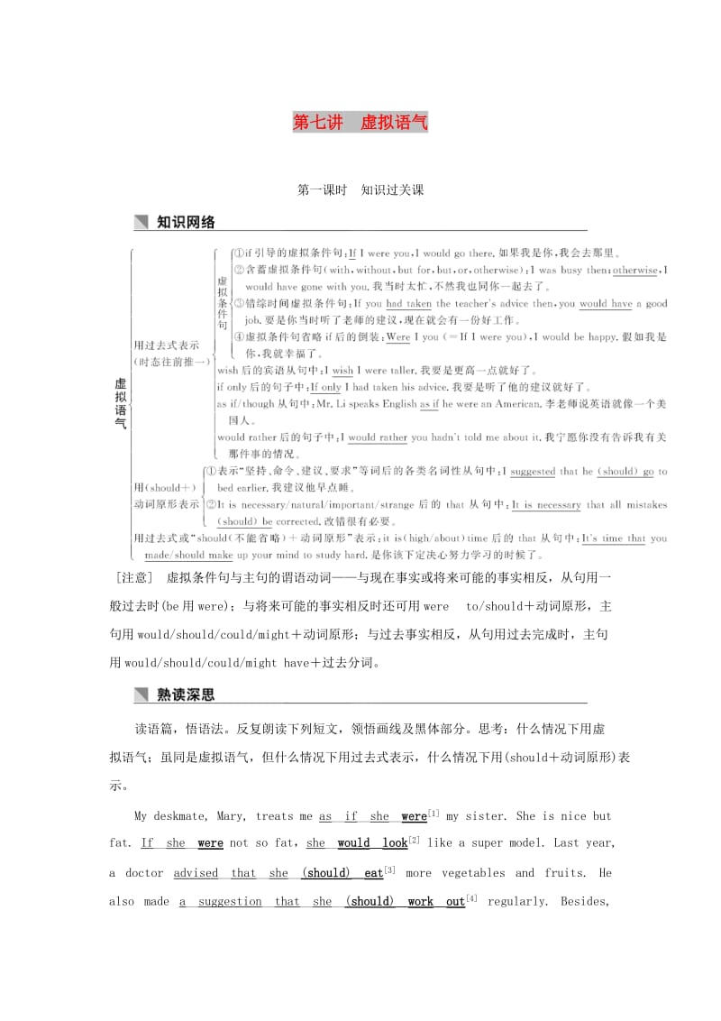 2019高考英语 基础保分篇 第七讲 虚拟语气讲与练 新人教版.doc_第1页