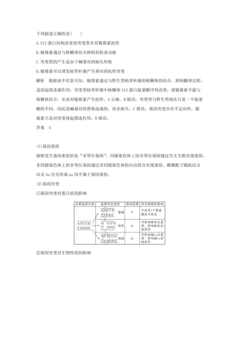 2019版高考生物总复习 第二部分 选择题必考五大专题 专题四 生物的变异与进化 第7讲 生物的变异学案.doc_第2页