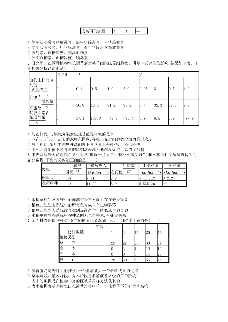 2019版高考生物大二轮复习 题型增分练：题型专项练3 表格分析类.doc_第2页