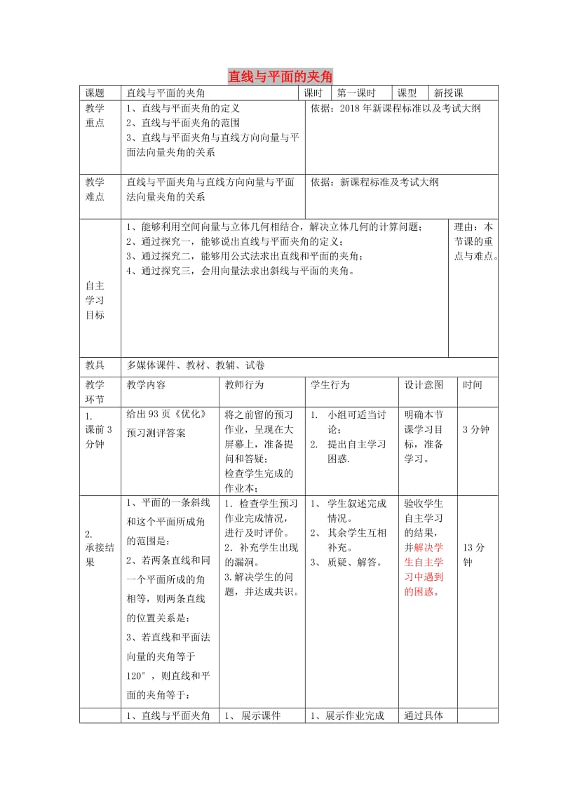 辽宁省大连市高中数学 第三章 空间向量与立体几何 3.2 直线与平面的夹角教案 新人教B版选修2-1.doc_第1页