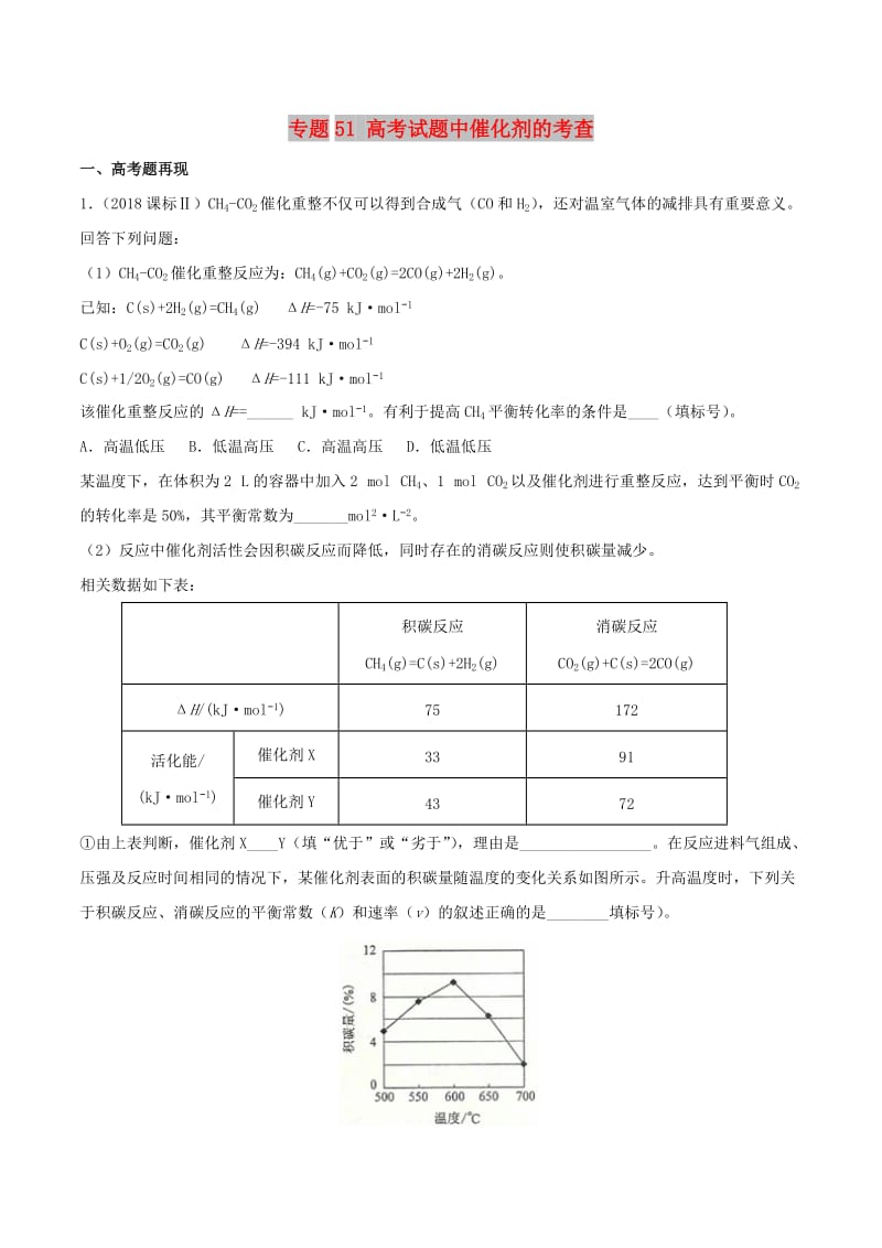 2019高考化学 难点剖析 专题51 高考试题中催化剂的考查讲解.doc_第1页