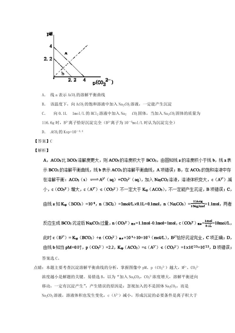 2019年高考化学 备考百强校小题精练系列 专题40 沉淀溶解平衡.doc_第2页