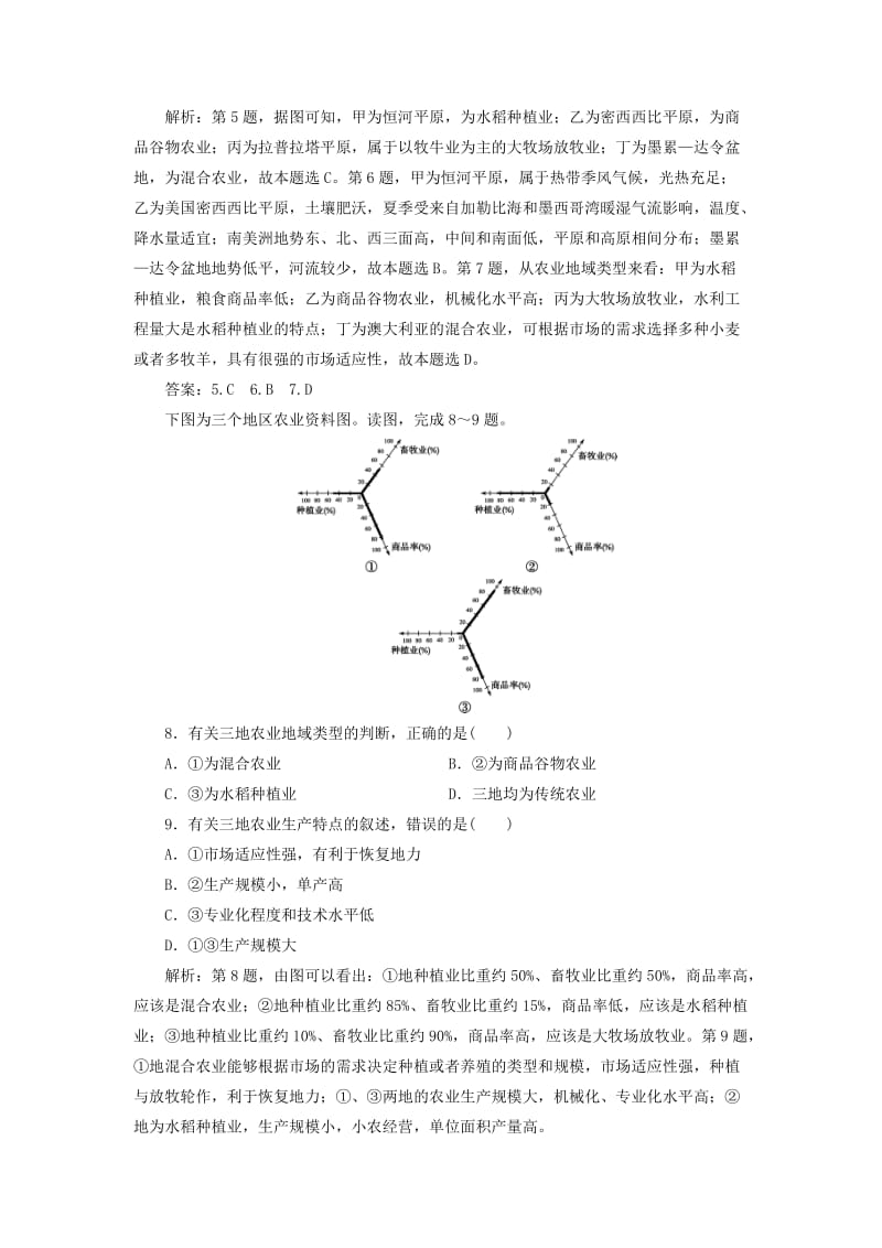 2019版高考地理一轮复习 第7章 产业活动与地理环境 第22讲 农业生产与地理环境课后达标检测 鲁教版.doc_第3页