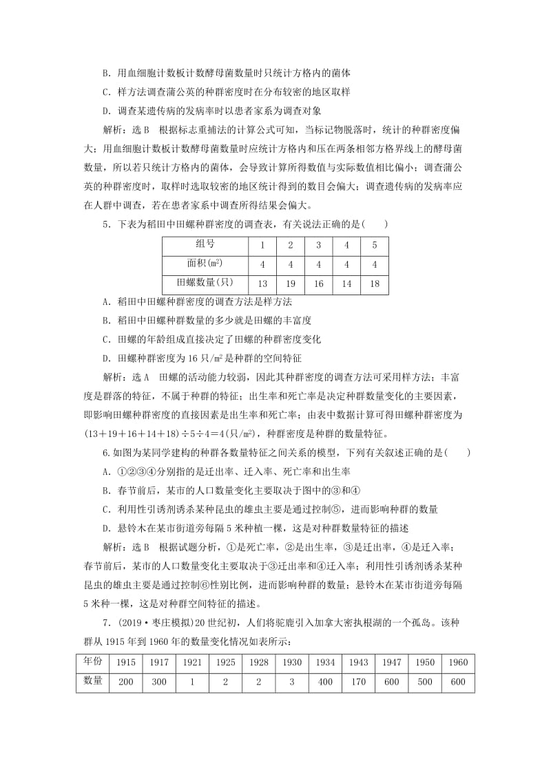 （新课改省份专用）2020版高考生物一轮复习 课下达标检测（三十一）种群的特征和数量变化（含解析）.doc_第2页