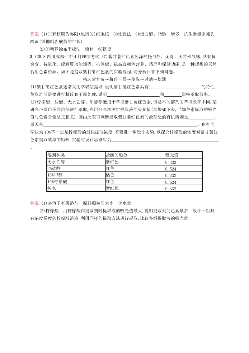 2019版高考生物二轮优选习题 大题1题多练九 生物技术实践.doc_第2页