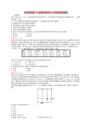 （浙江選考Ⅰ）2019高考地理二輪復(fù)習(xí) 考點(diǎn)強(qiáng)化練7 地球公轉(zhuǎn)(2)——晝夜長短變化.docx