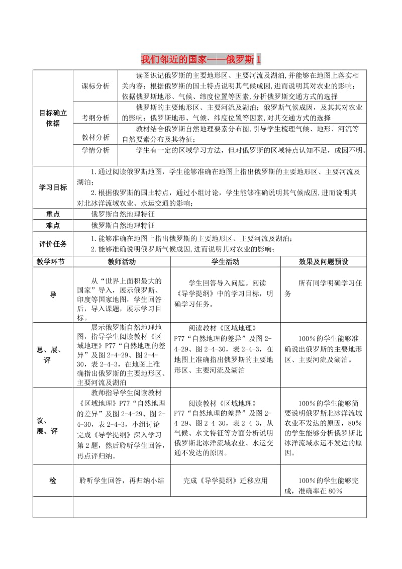 湖北省武汉市高考地理总复习 区域地理 我们邻近的国家——俄罗斯（1）教案.doc_第1页