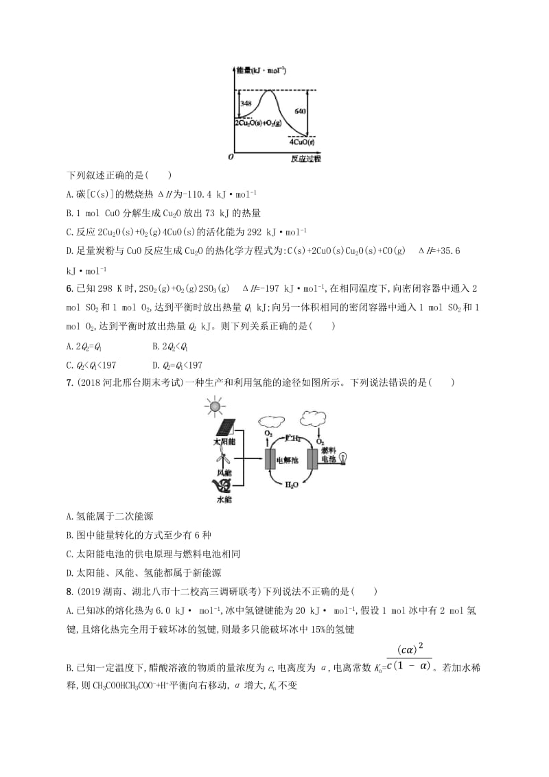 2020版高考化学大一轮复习 课时规范练16 化学反应与能量变化 新人教版.doc_第2页