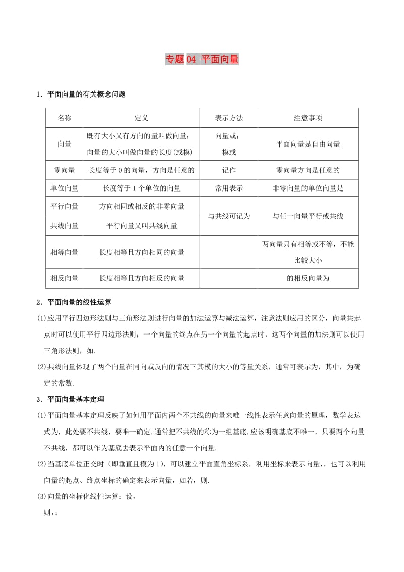 2019高考数学 狠抓基础题 专题04 平面向量 理.doc_第1页