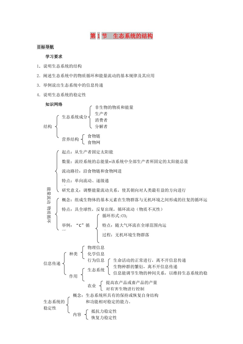 2019高中生物 第5章 生态系统及其稳定性能力 专题5.1 生态系统的结构导学案 新人教版必修3.doc_第1页