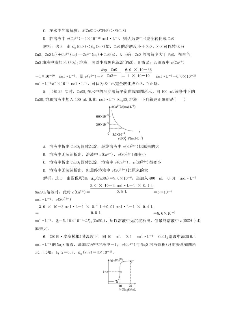 （新课改省份专版）2020高考化学一轮复习 跟踪检测（四十四）专题研究 溶度积的相关计算及溶解图像.doc_第2页