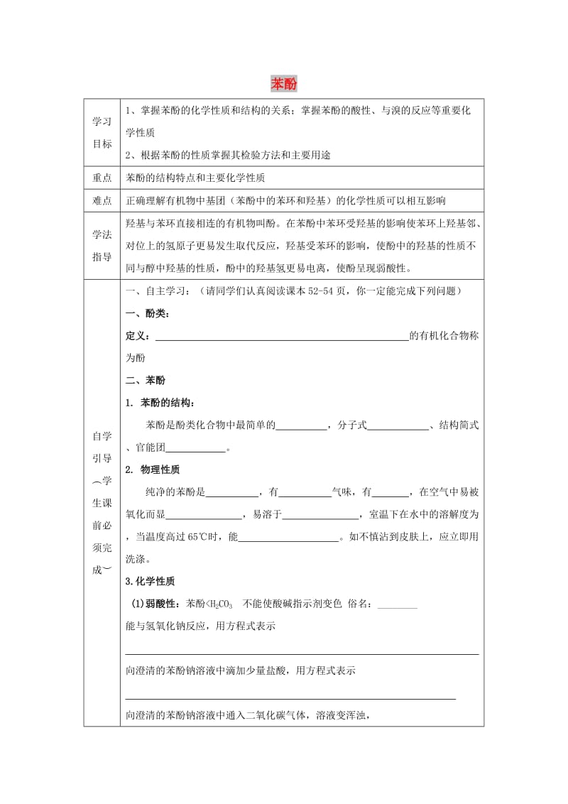 辽宁省抚顺市高中化学 第三章 烃的含氧衍生物 3.1 苯酚导学案新人教版选修5.doc_第1页