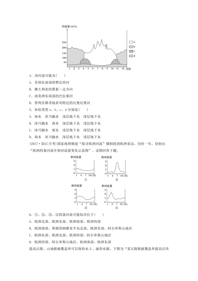 2019版高考地理一轮复习 专题三 水文与地形 高频考点22 河流流量过程图解读练习.doc_第2页