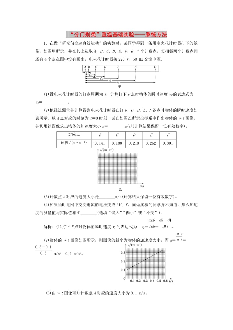 通用版2019版高考物理二轮复习专题检测十二“分门别类”重温基础实验--系统方法含解析.doc_第1页