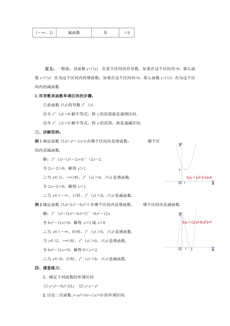 陕西省石泉县高中数学 第三章 导数应用 3.1.1 导数与函数的单调性教案 北师大版选修2-2.doc_第2页