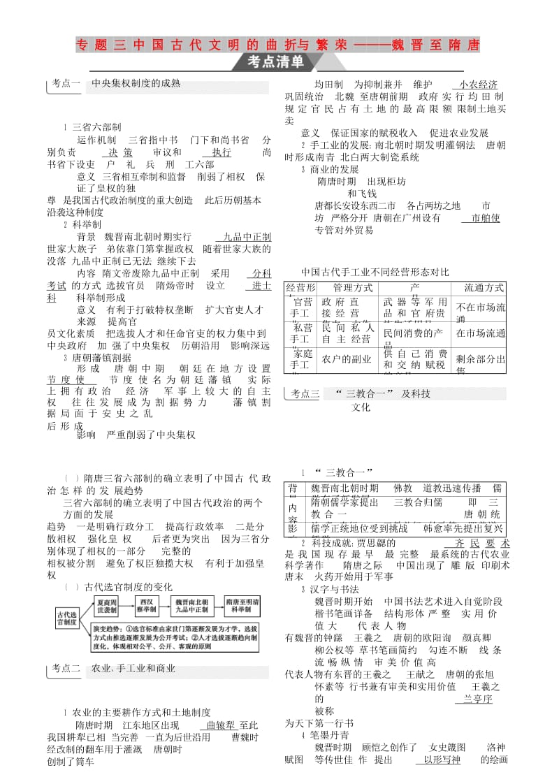 （全国通史版）2019高考历史总复习 专题三 中国古代文明的曲折与繁荣——魏晋至隋唐学案.doc_第1页