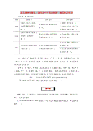 （通用版）2019版高考數(shù)學(xué)二輪復(fù)習(xí) 第一部分 第二層級(jí) 重點(diǎn)增分 專題七 空間幾何體的三視圖、表面積及體積講義 理（普通生含解析）.doc