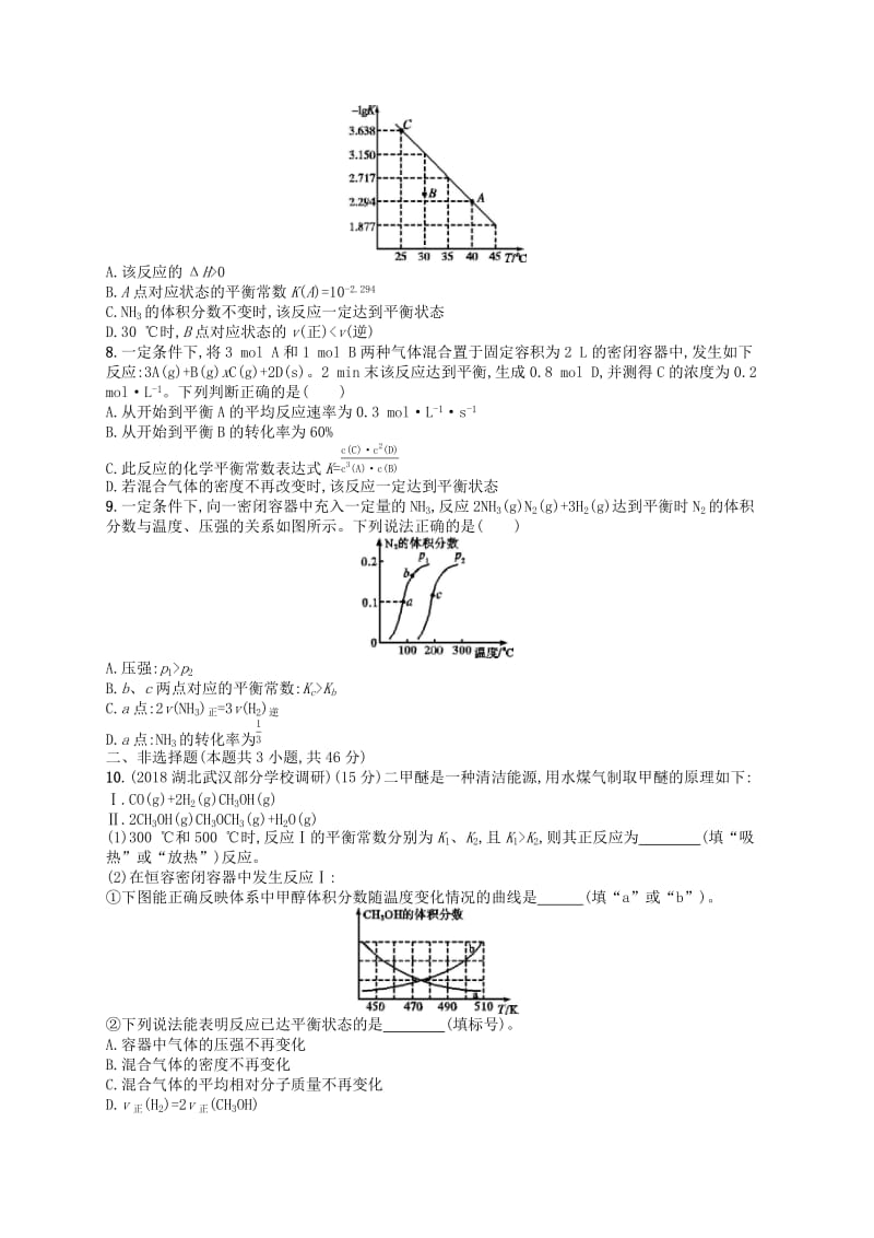 （江苏专用）2020高考化学一轮复习 课时规范练20 化学反应的方向和限度.docx_第2页