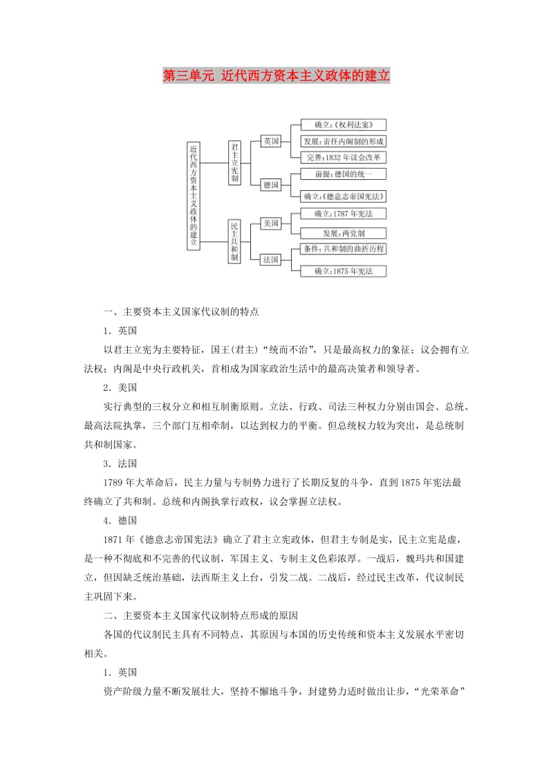 2019高中历史 第三单元 近代西方资本主义政体的建立单元小结与测评讲义（含解析）岳麓版必修1.doc_第1页