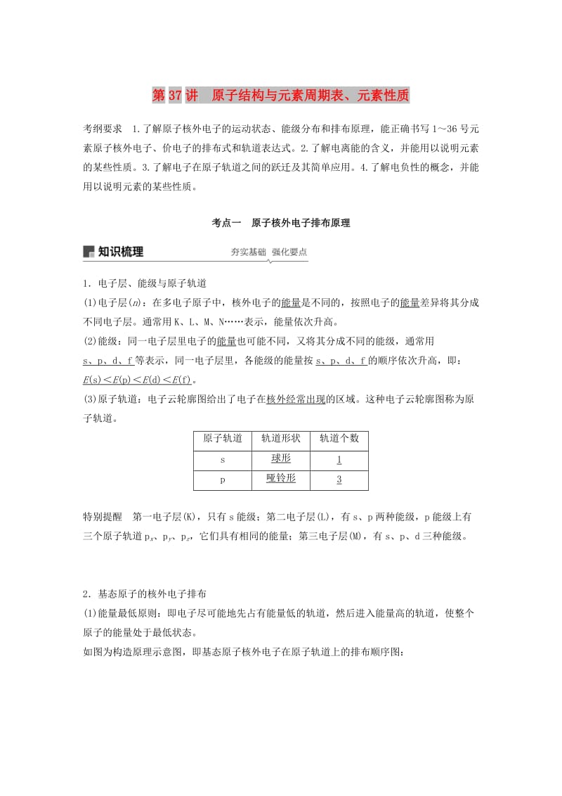 2020版高考化学新增分大一轮复习 第12章 第37讲 原子结构与元素周期表、元素性质精讲义+优习题（含解析）鲁科版.docx_第1页