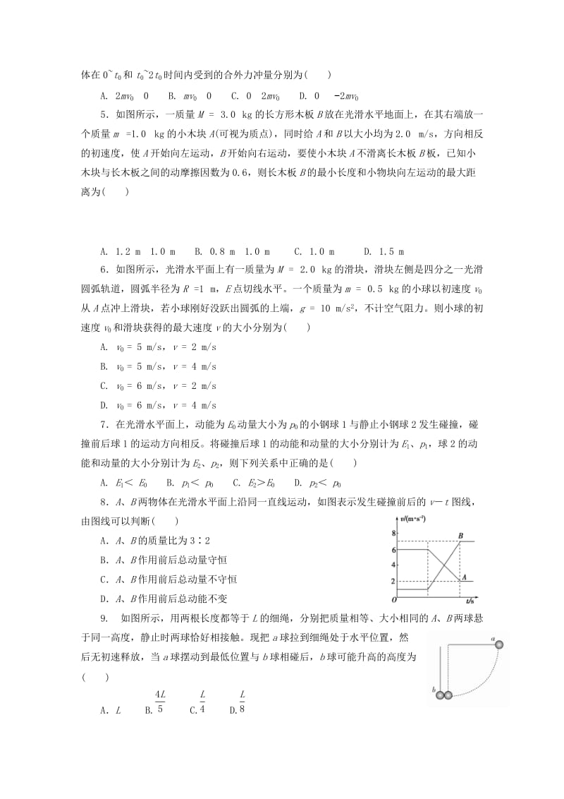 2019年高考物理一轮复习 第七单元 动量单元A卷.doc_第2页