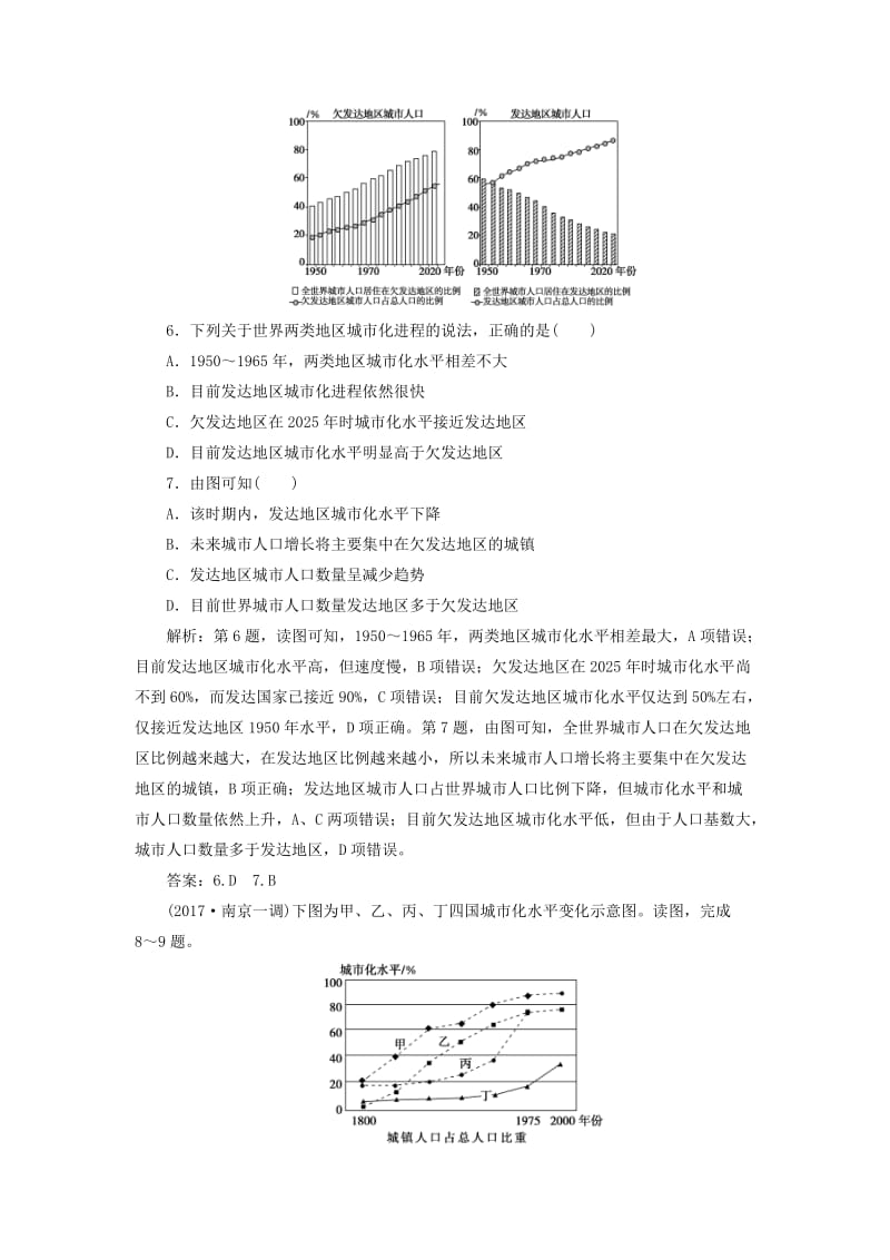 2019版高考地理一轮复习 第二部分 人文地理 第六单元 城市与地理环境 第一讲 城市发展与城市化跟踪检测 鲁教版.doc_第3页