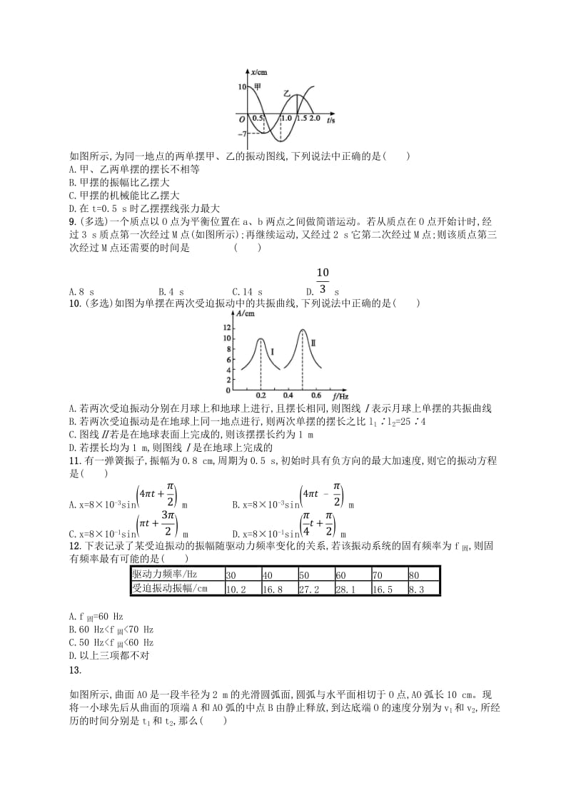 （江浙选考1）2020版高考物理总复习 第十三章 机械振动和机械波 考点强化练30 机械振动.doc_第2页