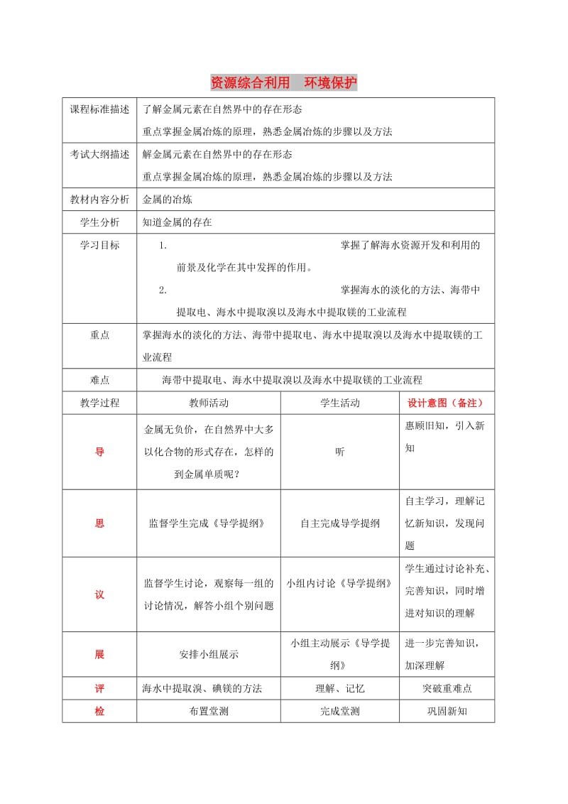 四川省成都市高中化学 第四章 化学与自然资源的开发利用 第二节 资源综合利用 环境保护教案 新人教版必修2.doc_第1页