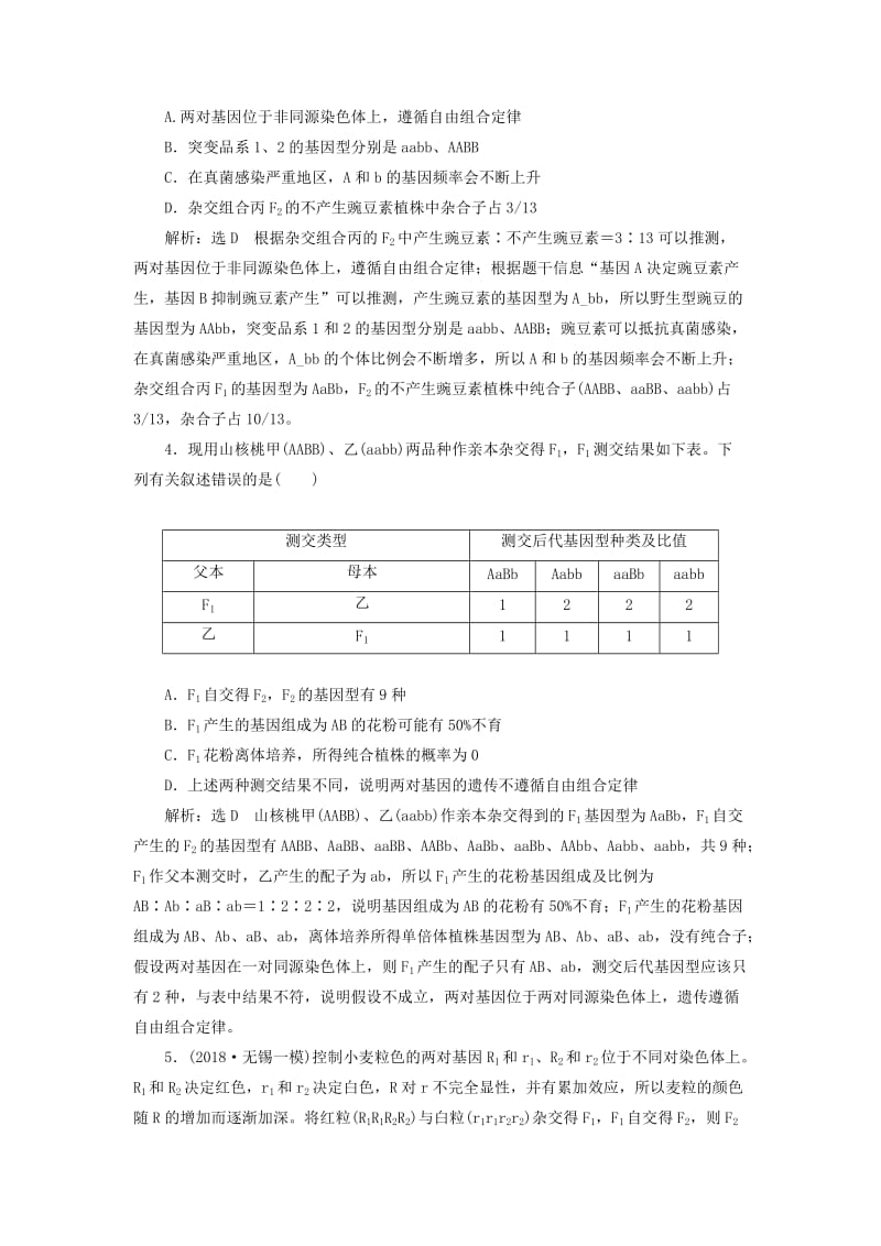 （江苏专版）2020版高考生物一轮复习 课时跟踪检测（十八）基因的自由组合定律异常分离比问题及有关实验探究（含解析）.doc_第2页